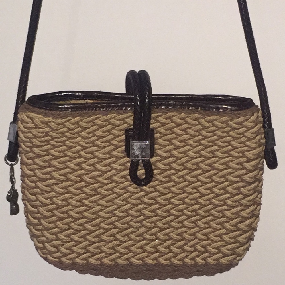 Brighton Woven Straw Crossbody with Dark Brown Trim
